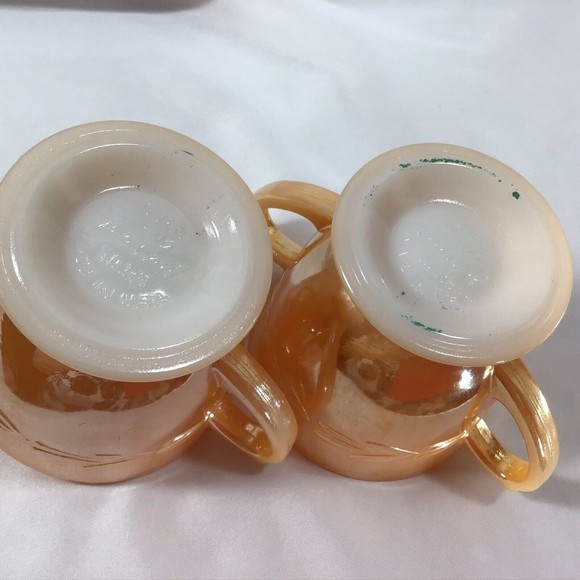 Peach Luster Ware Fire King Iridescent Sugar Creamer Leaf Pattern Mid Century - Picture 8 of 10